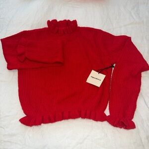 Superdown Vibrant Red Ruffled Turtleneck Sweater
